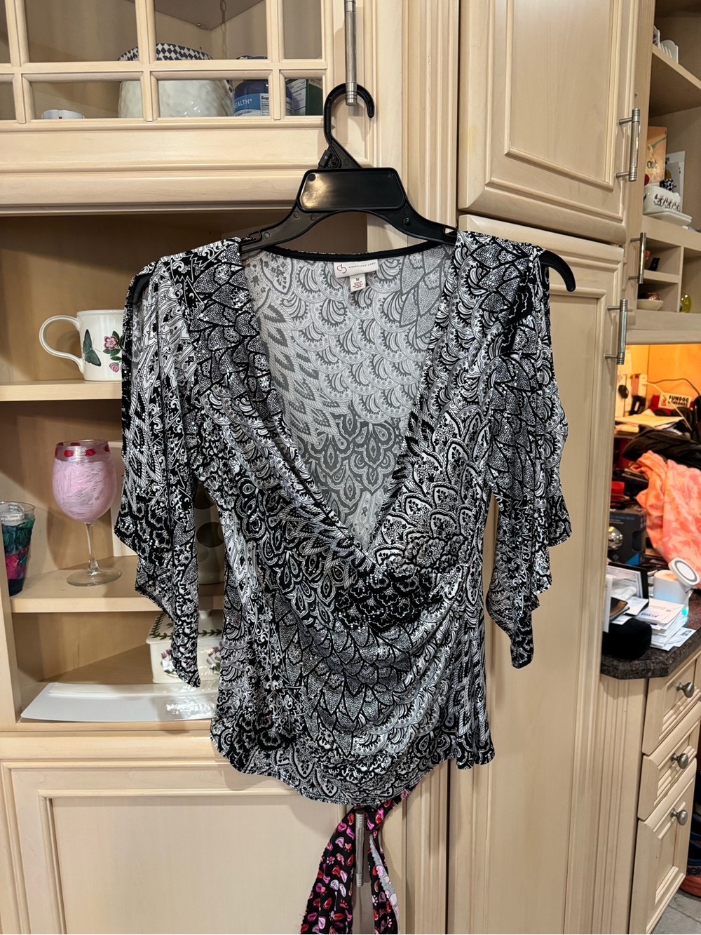 House of CB Black & White Printed Wrap Blouse